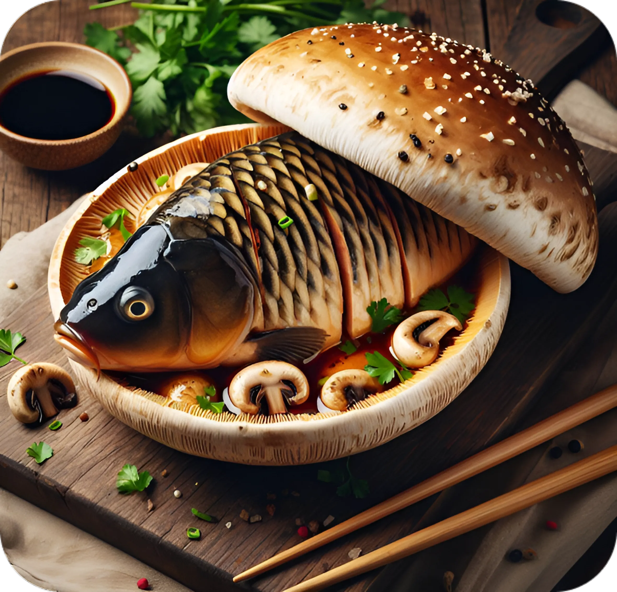 Фаршированный грибами карп